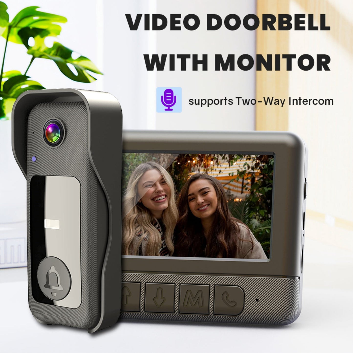 Visual smart doorbell with 4.3-inch color display, 0.3 megapixel camera for home security