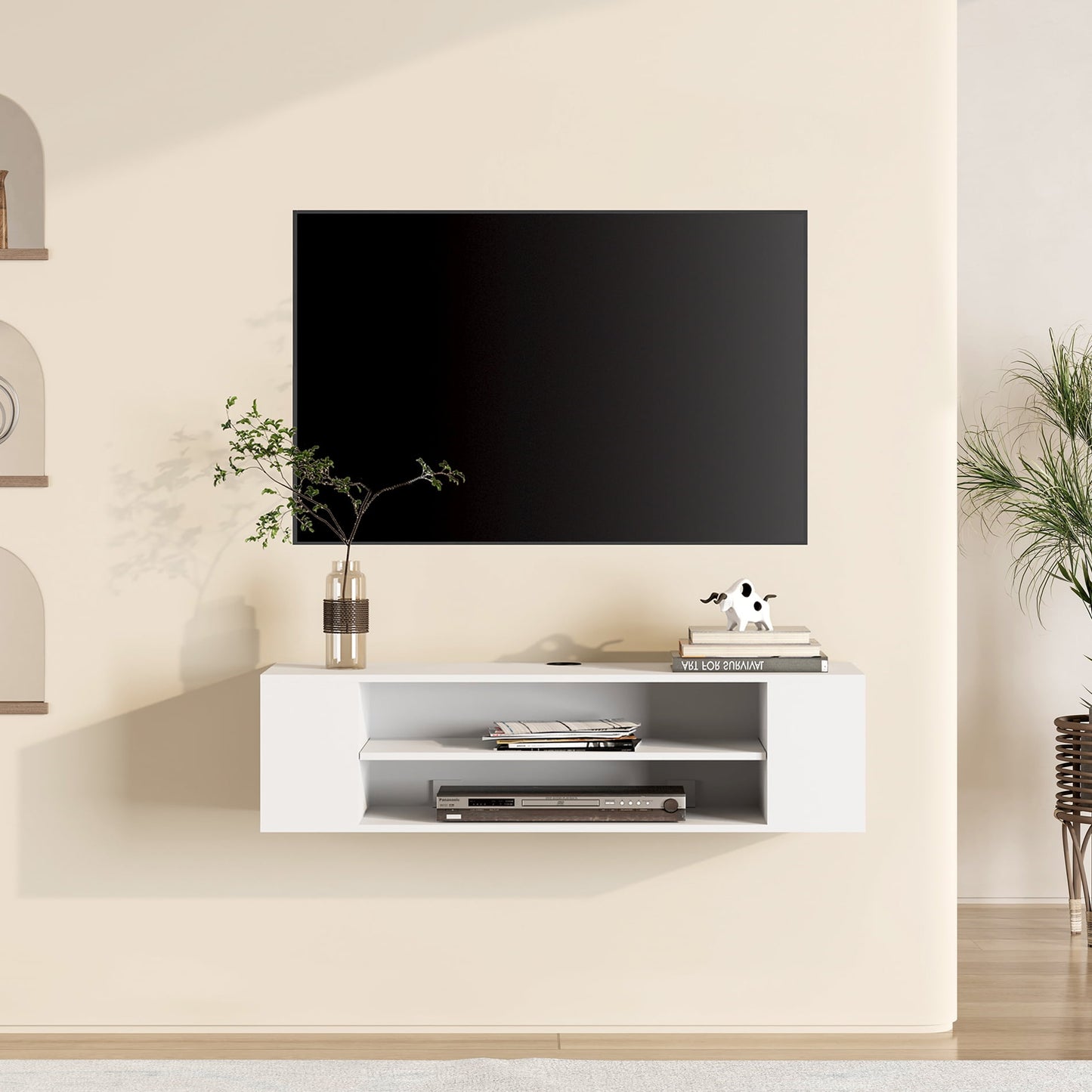 WAMPAT Floating TV Stand Shelf Entertainment Center Wall Mount,White