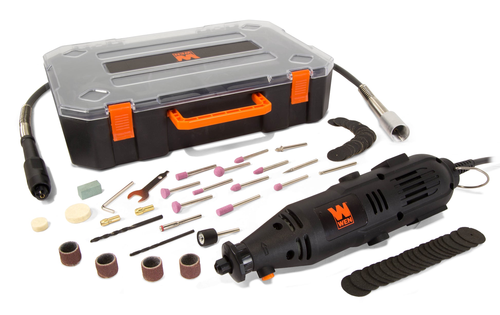 WEN 1-Amp Variable Speed Rotary Tool, 100+ Accessories, Carrying Case And Flex Shaft