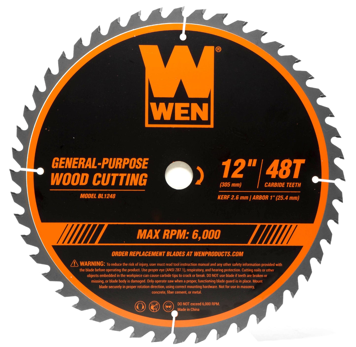WEN 12-Inch 48-Tooth Carbide-Tipped Professional Woodworking Saw Blade for Miter Saws and Table Saws, BL1248