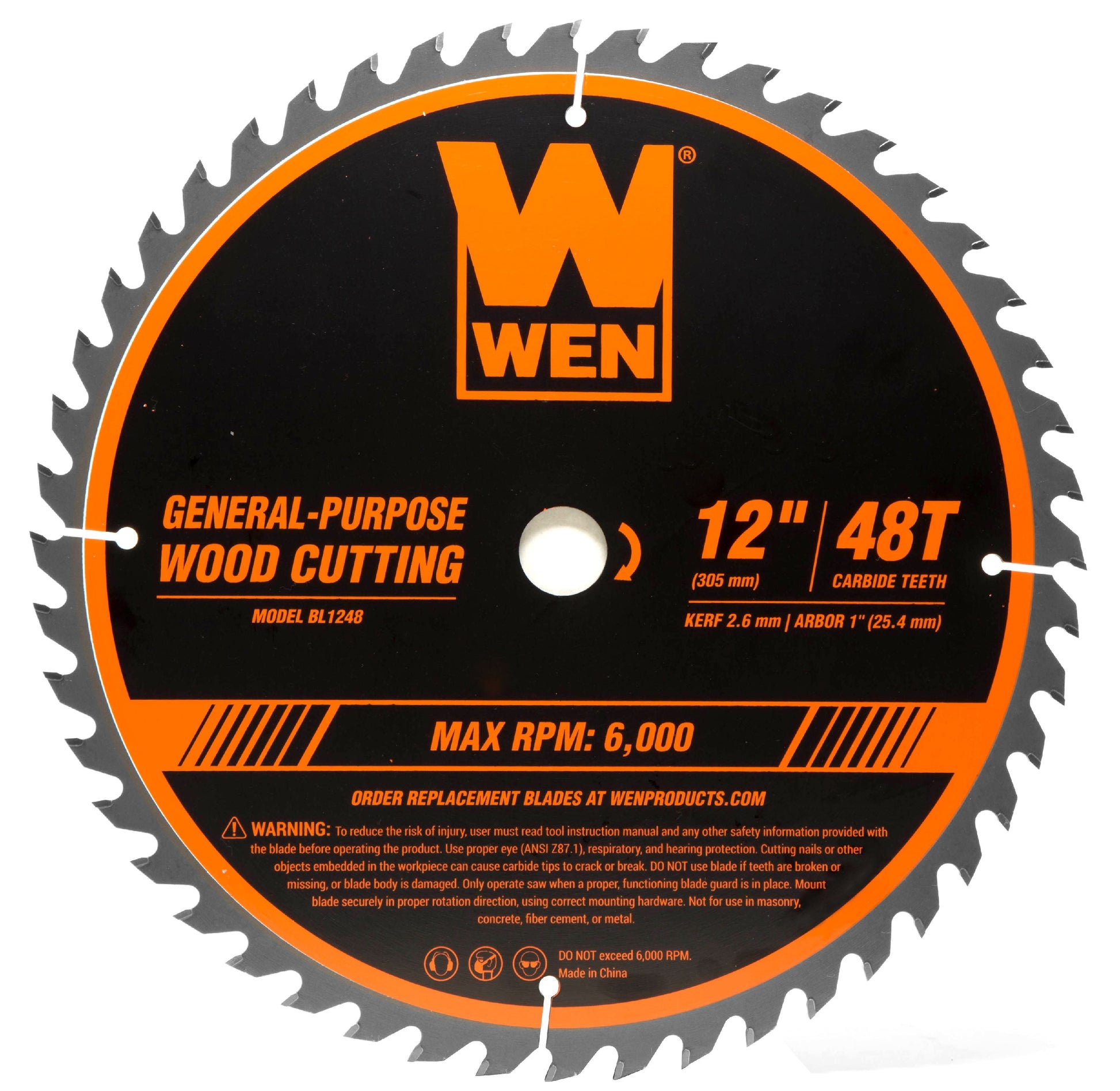 WEN 12-Inch 48-Tooth Carbide-Tipped Professional Woodworking Saw Blade for Miter Saws and Table Saws, BL1248
