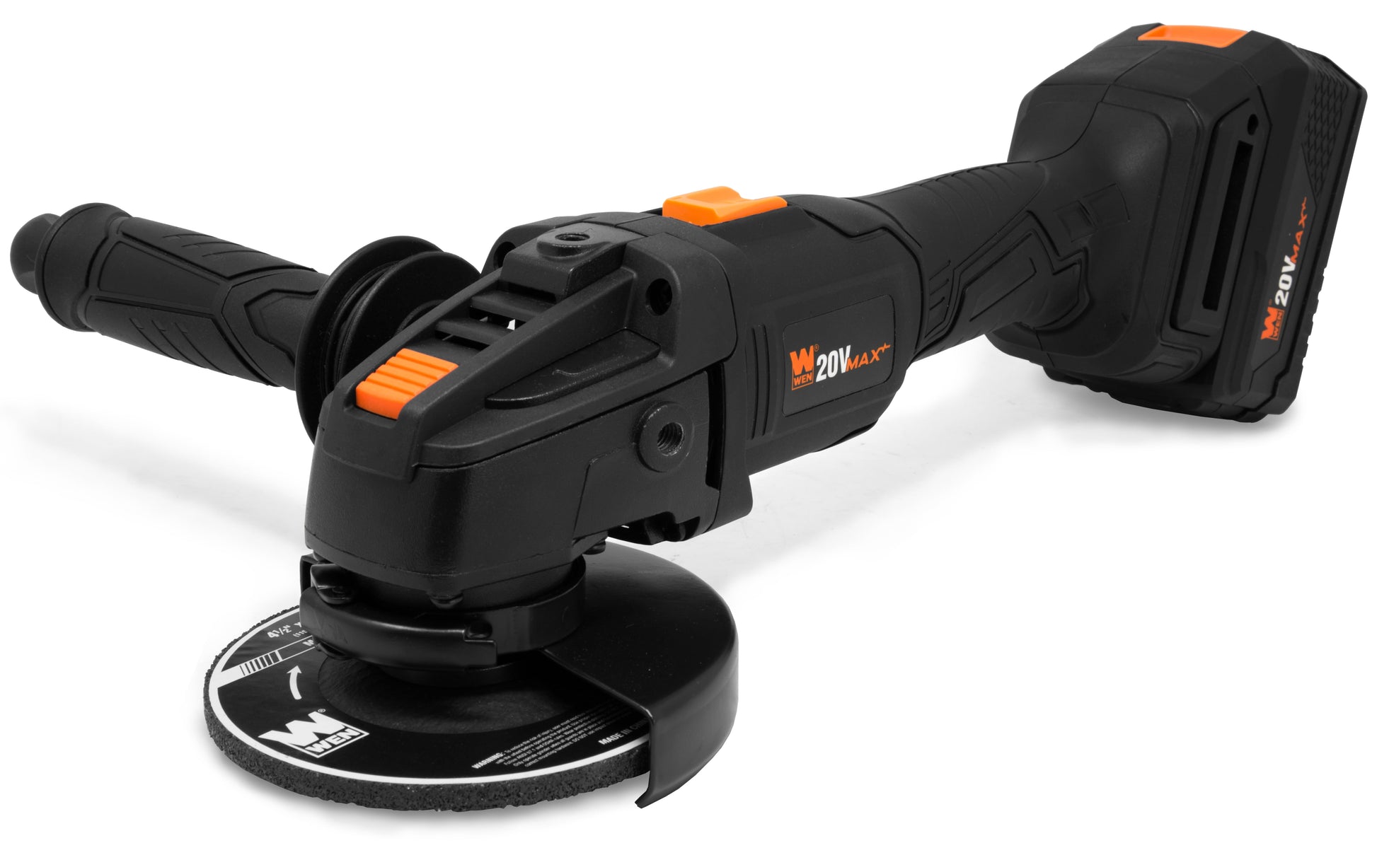 WEN 20V Max Brushless Cordless 4-1/2-Inch Angle Grinder with 4.0Ah Lithium-Ion Battery and Charger