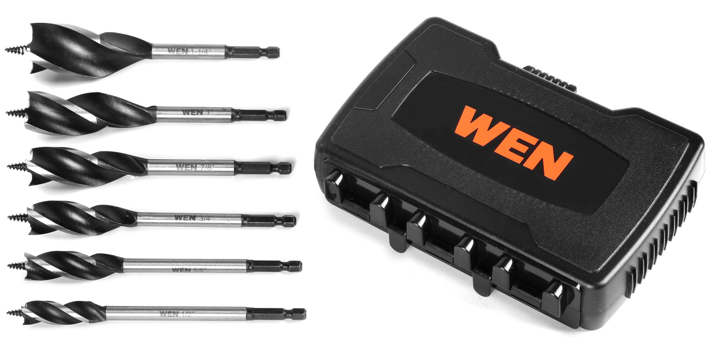WEN 6-Piece Tri-Flute Auger Drill Bit Set with Carrying Case