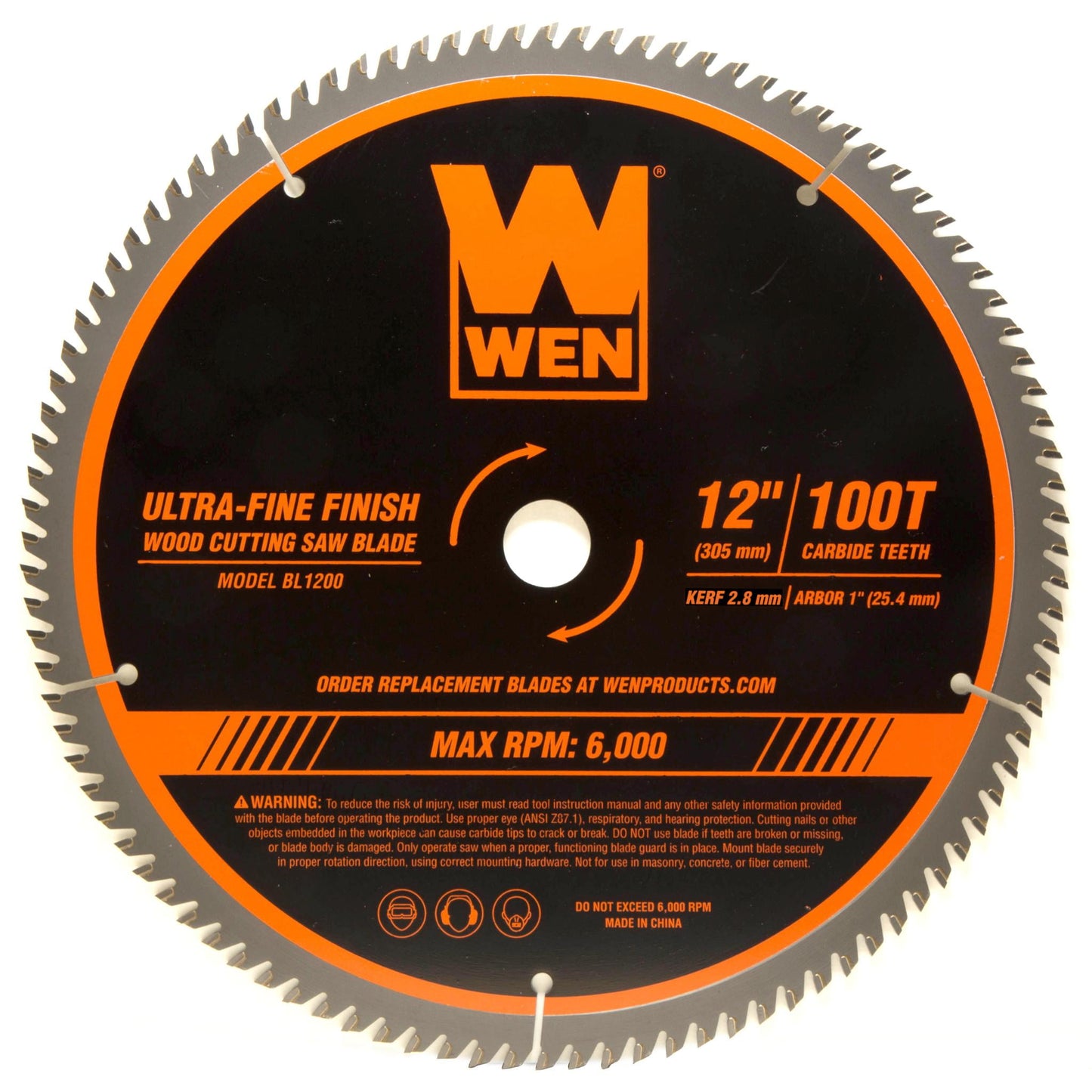 WEN 12-Inch 100-Tooth Carbide-Tipped Ultra-Fine Finish Professional Woodworking Saw Blade for Miter Saws and Table Saws