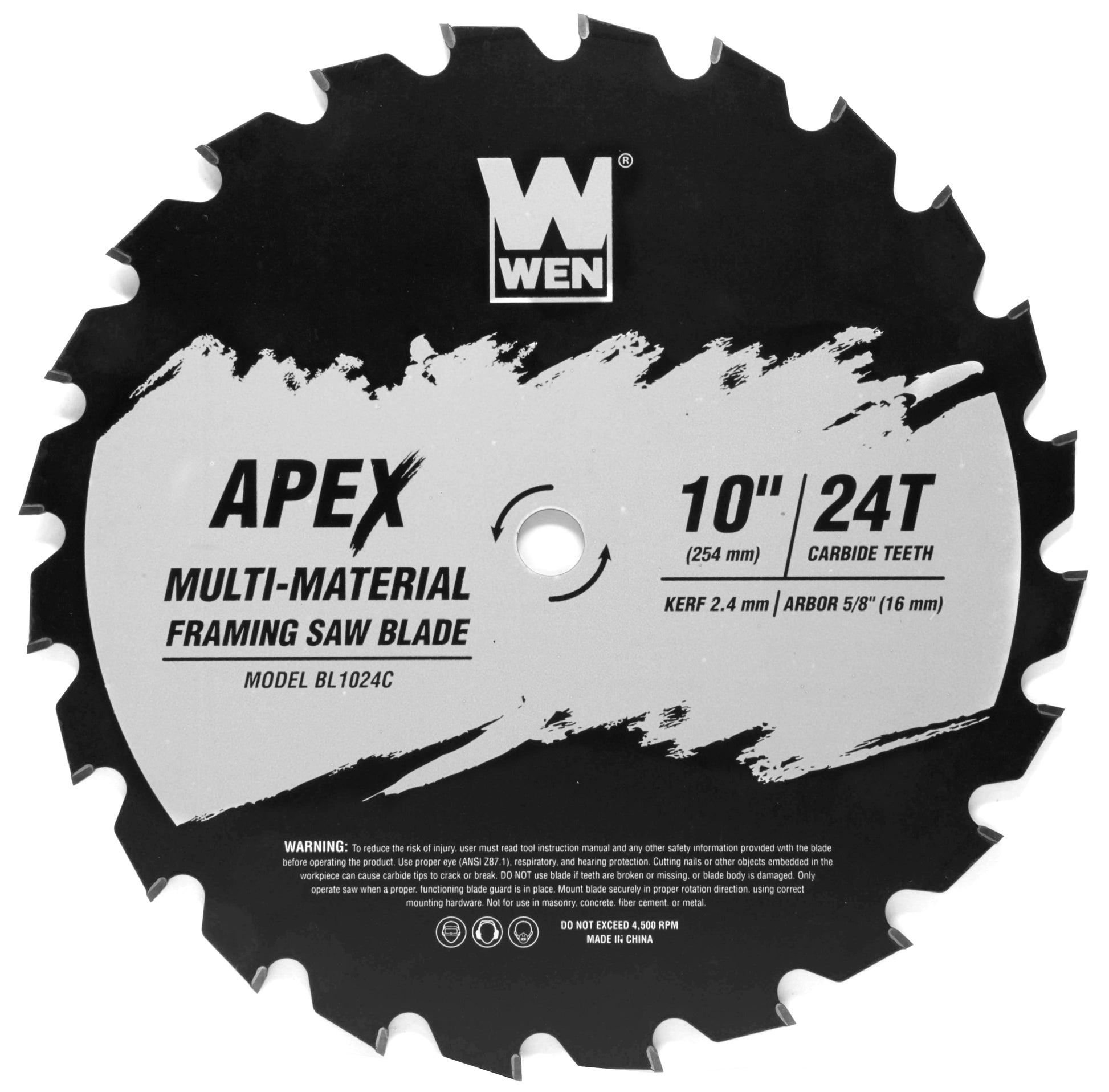 WEN Apex 10-Inch 24-Tooth Carbide-Tipped Multi-Material Industrial-Grade Framing Saw Blade with Cool-Cut Coating