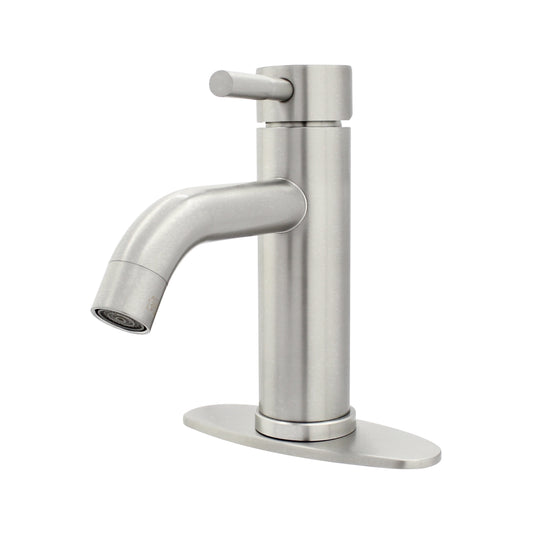 WMF-4316SS-S - Stainless Steel 4" Single Handle Lavatory Faucet, Bathroom Sink Faucet with Pop Up and Deck Plate, Brushed Nickel Finish