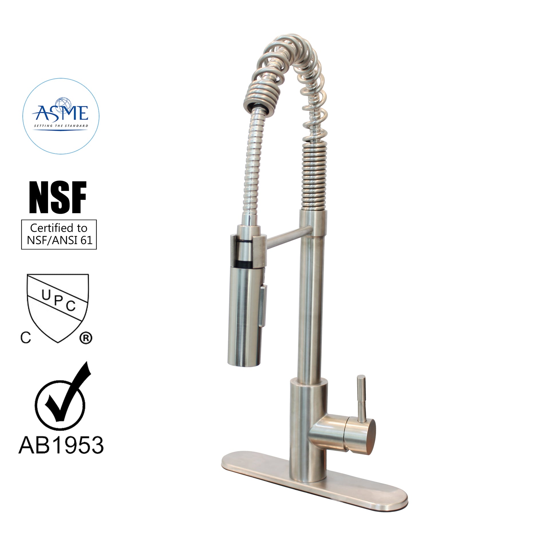 WMF-8108SSD-BN - Stainless Steel Spring Kitchen Sink Faucet with Sprayer and Deck Plate,Brushed Nickel Finish