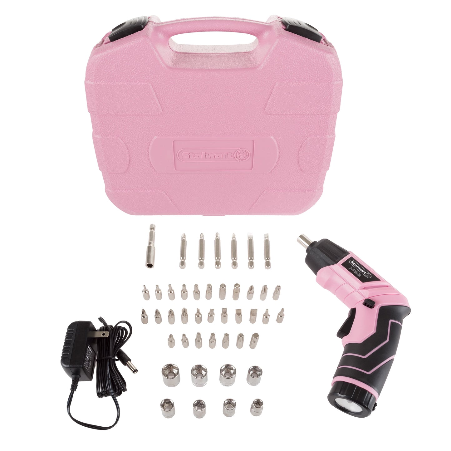 Pivoting Screwdriver 45 Pc. Set-Pivoting Cordless Power Tool with Rechargeable 3.6V Lithium Battery LED Lights Bits Sockets and Case by Stalwart
