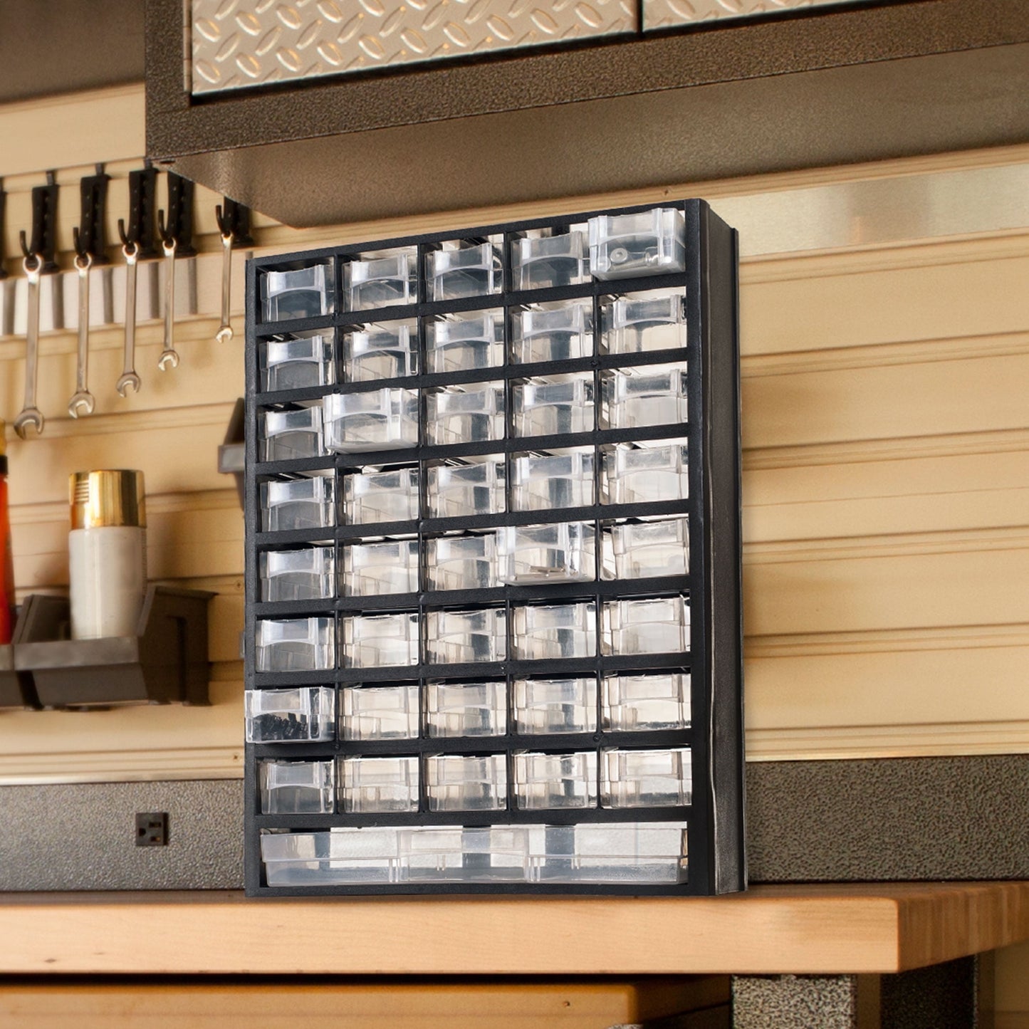 Stalwart 41-Compartment Plastic Storage Drawers for Tools or Crafts, Black
