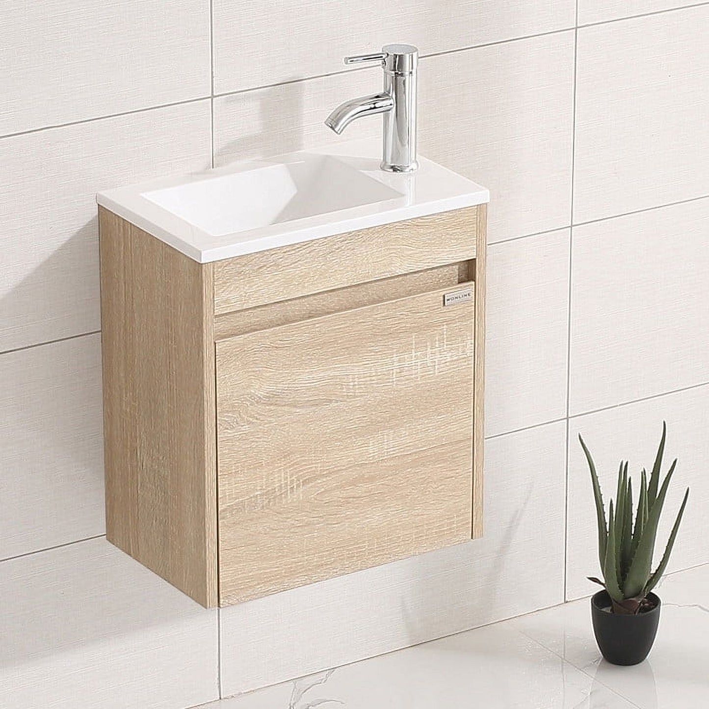 Walsport 16" Wall-Mount Bathroom Vanity Cabinet with Sink,Basin,Faucet,Wall Mounted Cabinet Set Design Bathroom Vanity for Small Space,Beige
