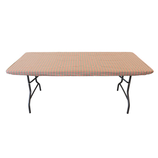 Waverly Inspirations Rectangular Elastic Fitted Table Cover Waterproof Vinyl Tablecloth With Flannel Backing, 6Ft Table, 72" x 30", Gingham Plaid, 8 PK