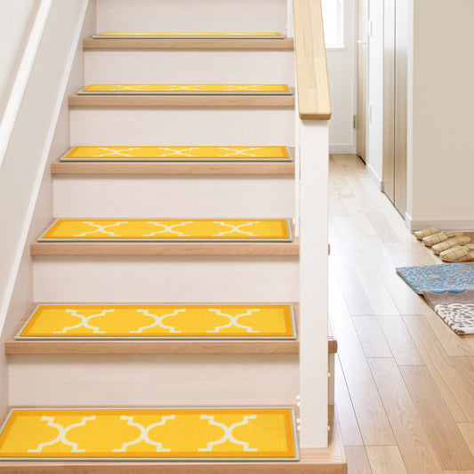Well Woven Kings Court Brooklyn Trellis Gold Modern Lattice Rubber Back Non-Skid 9" x 31" Stair Tread(Set of 7)
