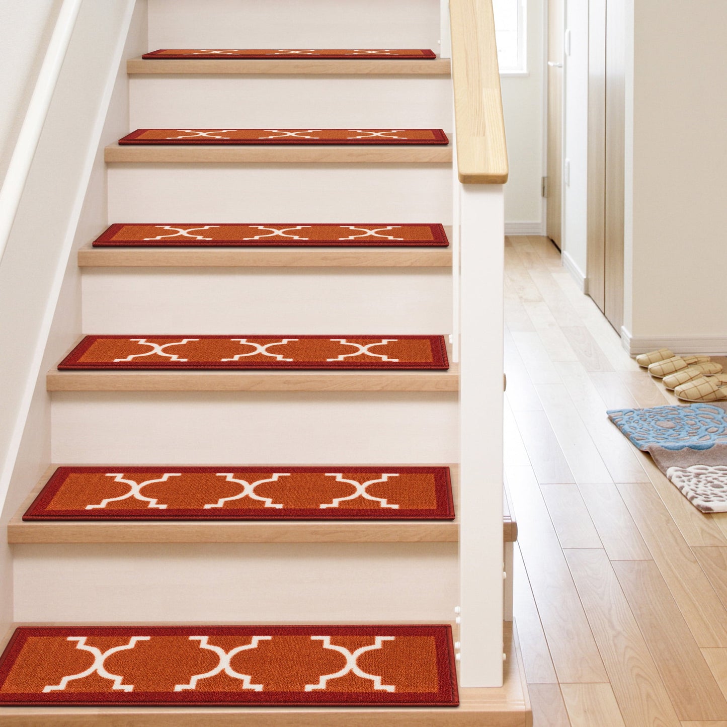 Well Woven Kings Court Brooklyn Trellis Red Modern Lattice Rubber Back Non-Skid 9" x 31" Stair Tread(Set of 7)