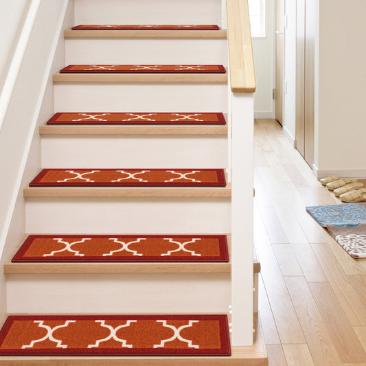 Well Woven Kings Court Brooklyn Trellis Red Modern Lattice Rubber Back Non-Skid 9" x 31" Stair Tread(Set of 7)