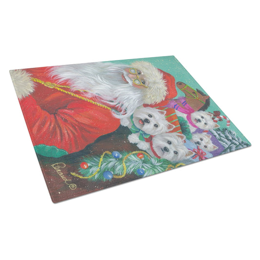 Westie Christmas Santas Westies Glass Cutting Board Large PPP3229LCB