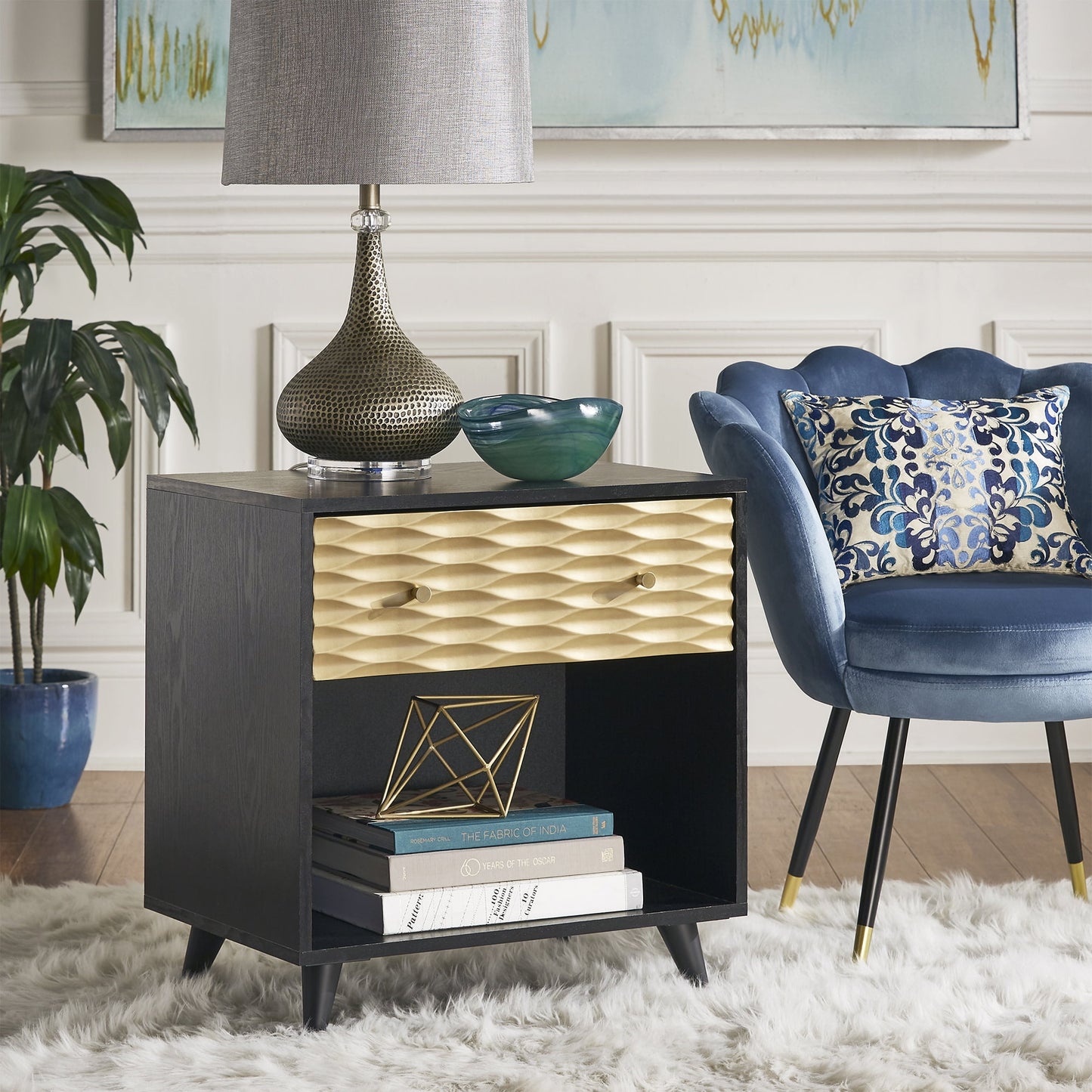 Weston Home Telina Rectangular Wood Two-Tone 1-Drawer End Table, Black/Natural