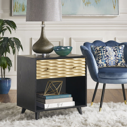 Weston Home Telina Rectangular Wood Two-Tone 1-Drawer End Table, Black/Natural