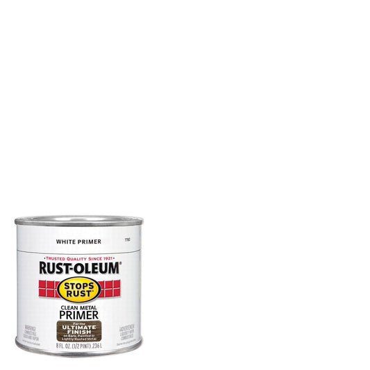 6 Pack, White, Rust-Oleum Stops Rust Flat Clean Metal Primer- 7780730, 1/2 Pint