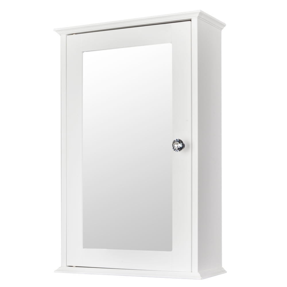 White Single Door Mirror Bathroom Cabinet, MDF Wall Mounted Storage Cabinet Shelf with Magnetic Lock, Space Saving Bathroom Wall Cabinet for Indoor Bathroom Bedroom Use