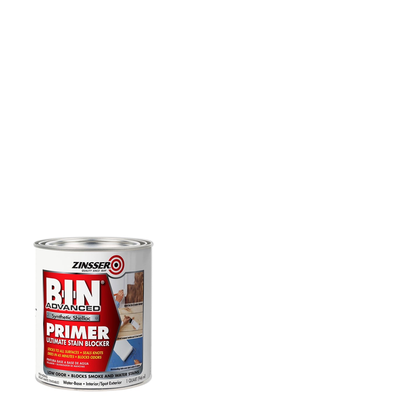 4 Pack, White, Zinsser BIN Advanced Synthetic Shellac White Primer- Quart
