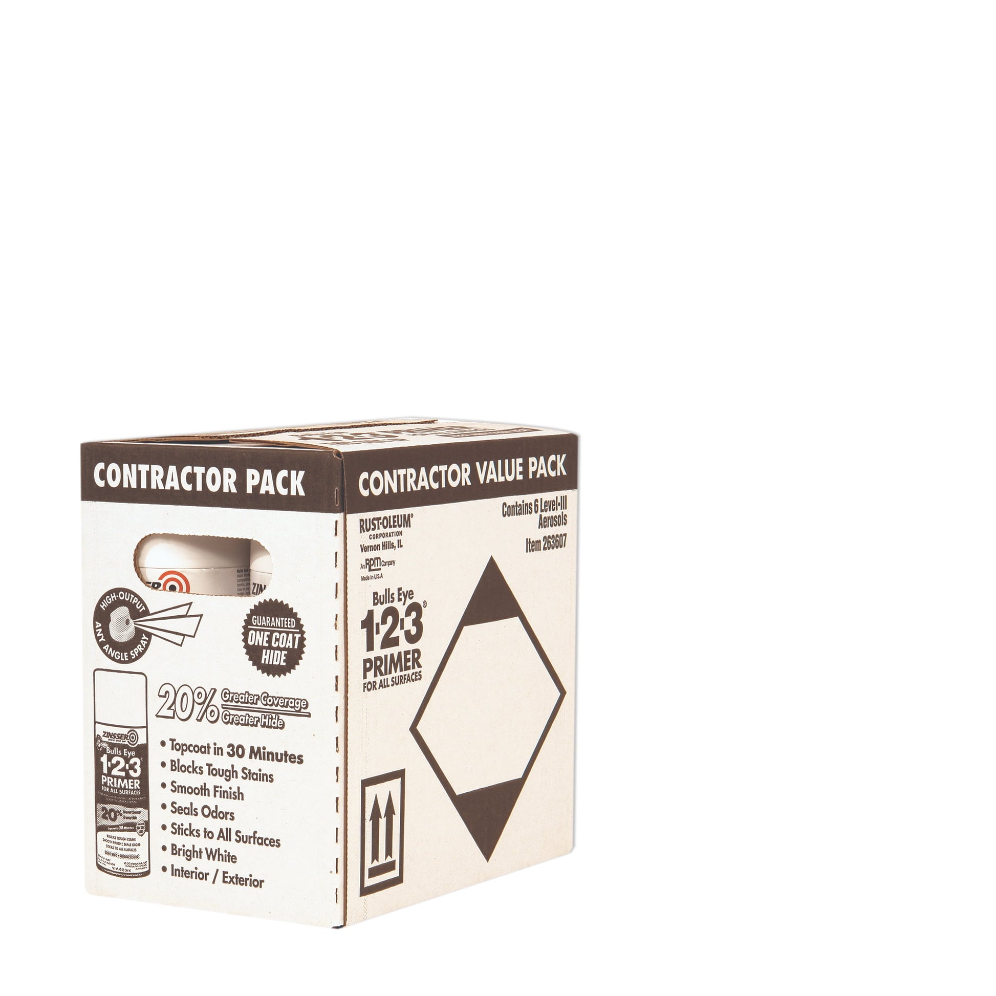 6 Pack, White, Zinsser Bulls Eye 1-2-3 Water Base Primer Spray Contractor Pack- 13 oz, 1 Case