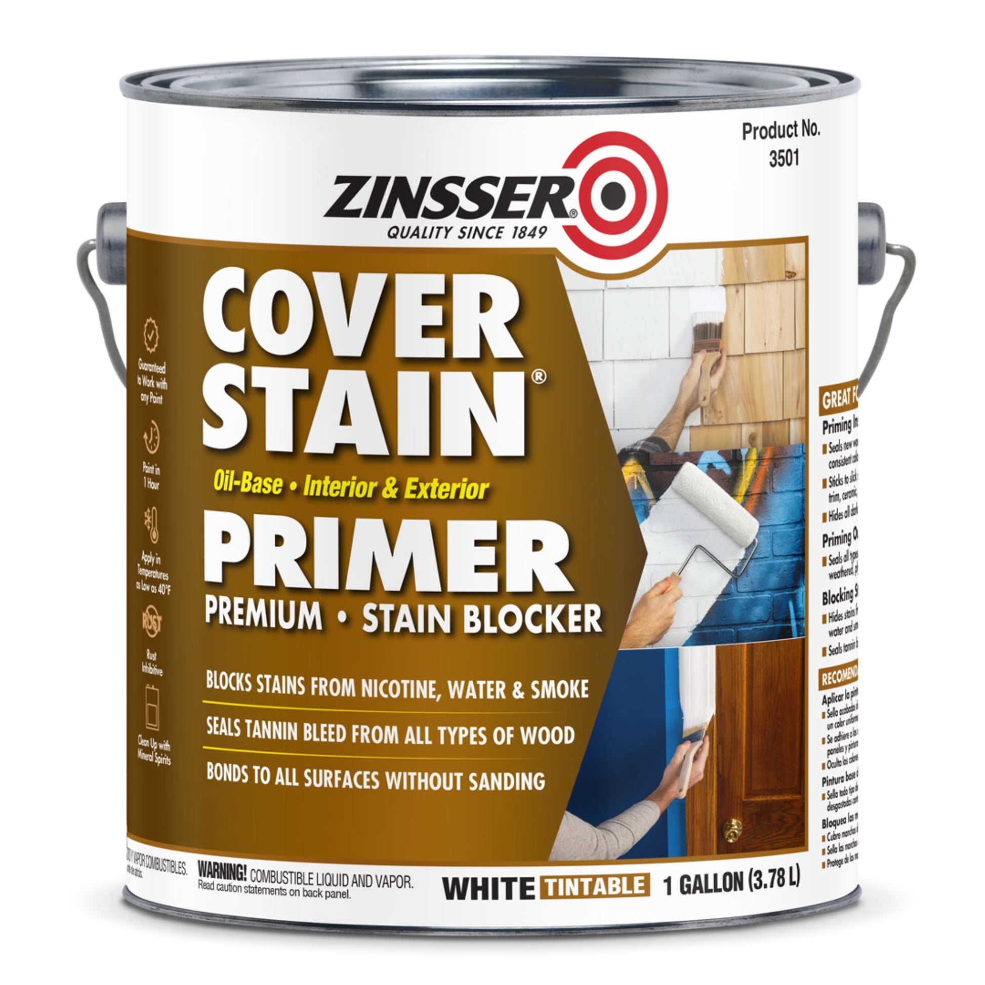 White , Zinsser Flat Cover Stain Oil-Based Interior/Exterior Primer 100 VOC- Gallon, 1 Pack