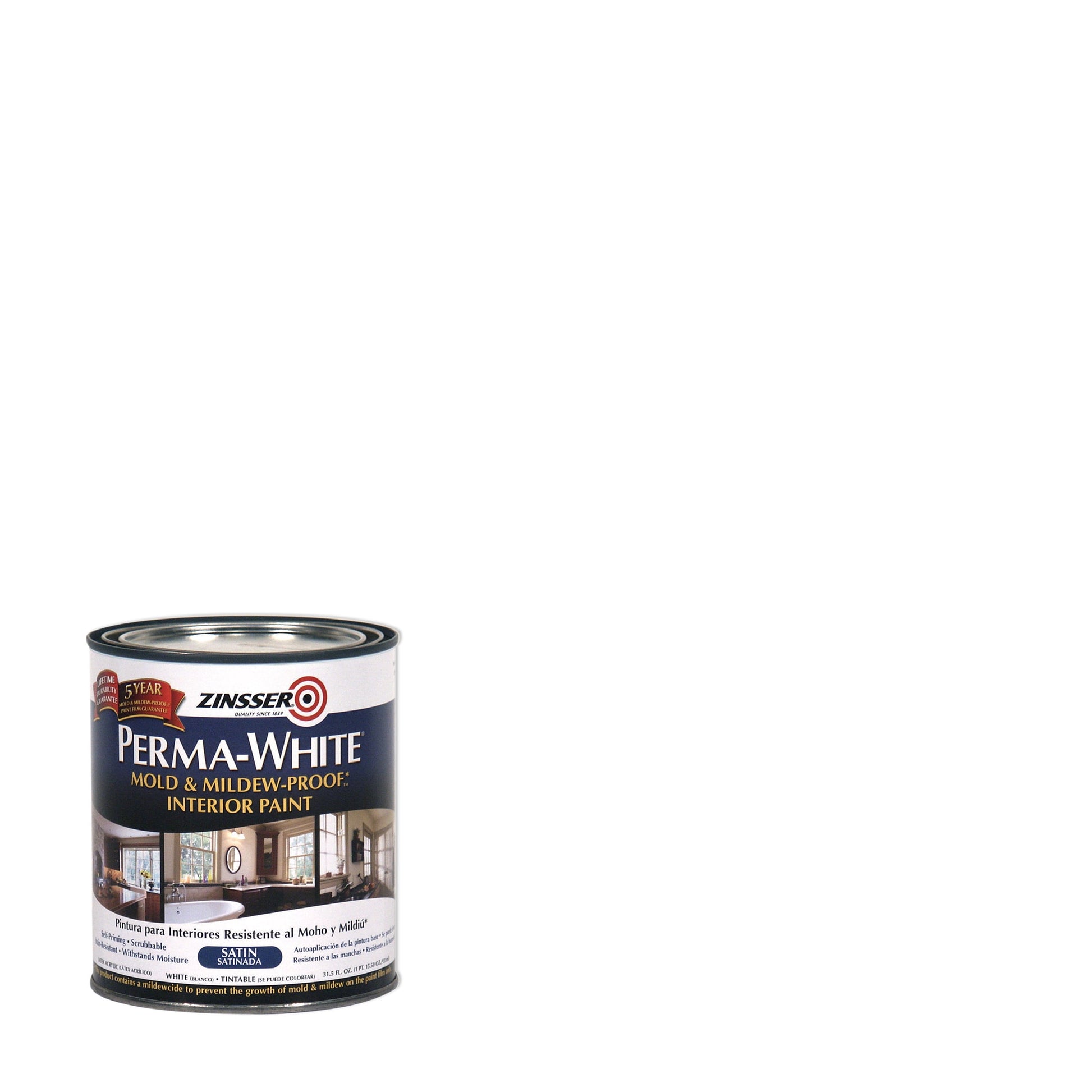 6 Pack, White, Zinsser Perma-White Satin Interior Mold & Mildew Proof Paint- Quart