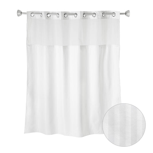 Whitmor No Hook Chrome Split Ring Herringbone Pattern Shower Curtain, w/Window & Snap-In Liner, 71" x 77"