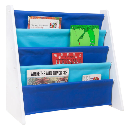 Wildkin Vegan Leather Original Sling Bookshelf - White Wood w/ Light Blue and Dark Blue