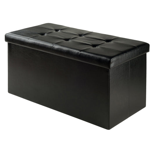 Winsome Wood Ashford Rectangular Storage Ottoman, Black Faux Leather