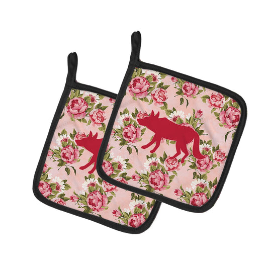Wolf Shabby Chic Pink Roses Pair of Pot Holders