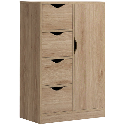 Wooden Bathroom Storage Cabinet with 4 Drawers Freestanding Cabinet with Shelves & Door, Bathroom Floor Cabinet
