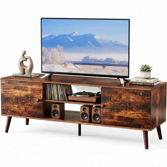 EDX 55-60Inch TV Stand, Entertainment Center, Mid-Century Modern TV Media Console, Ample Storage Cabinet, Adjustable Wooden TV Table for Living Room or Bedroom, Rust Brown