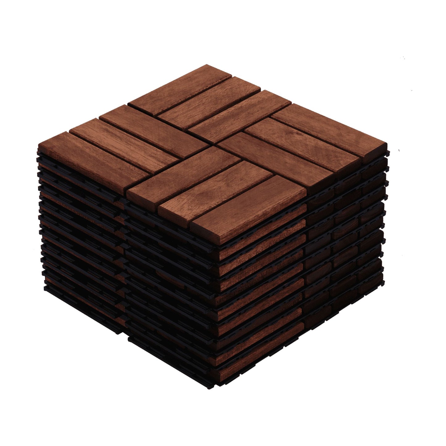 Yoneston 10PCS Acacia Wood Interlocking Deck Tiles, Waterproof Outdoor Flooring 12" x 12" Square Checker Pattern for Patio, Bancony, Pool Side, Garden, Brown