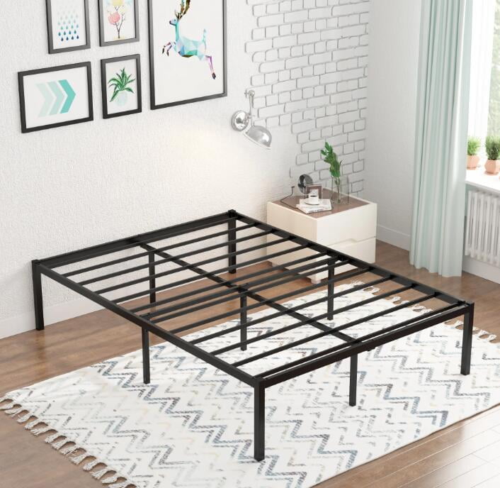 Yoneston Heavy Duty King Size 16" Metal Platform Bed Frame with Under-Bed Storage No Box Spring Required, Black