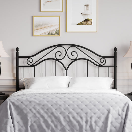 Yoneston Vintage Metal Full Headboard with 3-Level Height Adjustment Design, Black