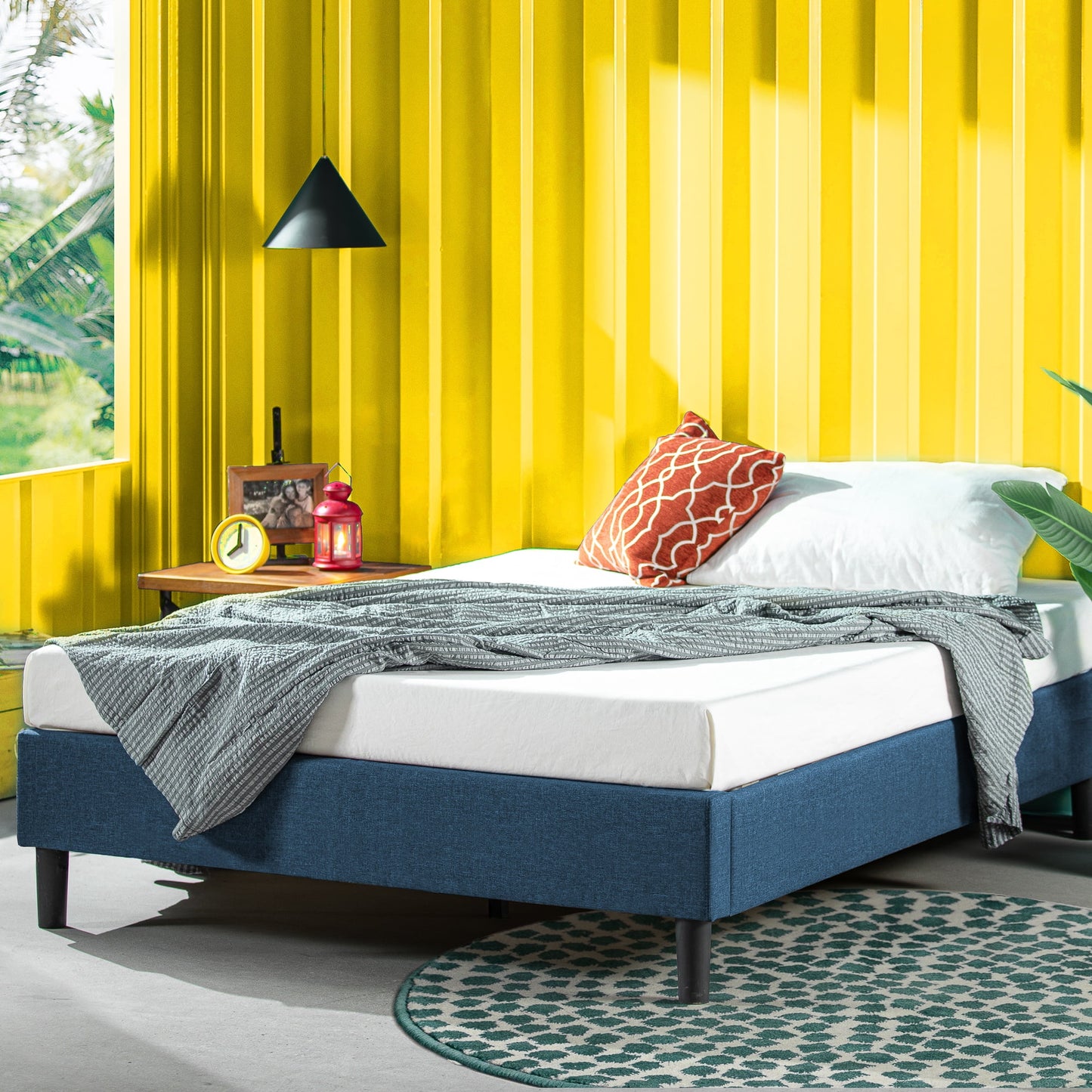 Zinus Curtis 13" Upholstered Platform Bed Frame, Navy, Queen