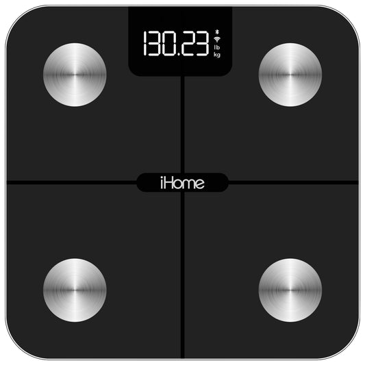 iHome Escala de BaÃ±o Inteligente 14 en 1 Digital con BaterÃ­a para Peso Corporal y BMI con Wiâ€‘fi y App de Entrenador Personal Fit+, Elegible para FSA y HSA, Negra, Capacidad de 397 Lb