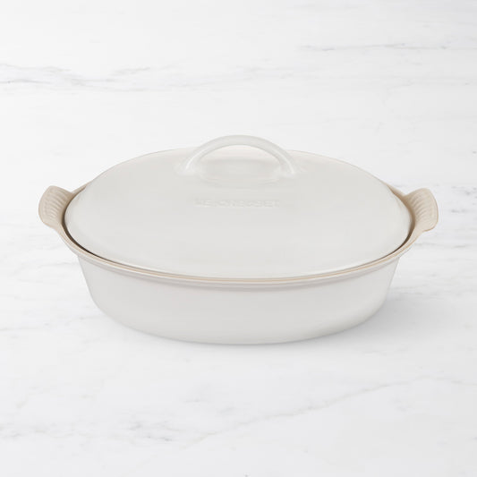 Le Creuset Heritage Stoneware Oval Covered Casserole, 4-Qt.,Matte White,