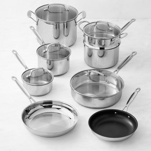 Cuisinart Chef's Classic Stainless-Steel Ceramic Nonstick Mixed Material 13-Piece Cookware Set,,WSNOADS