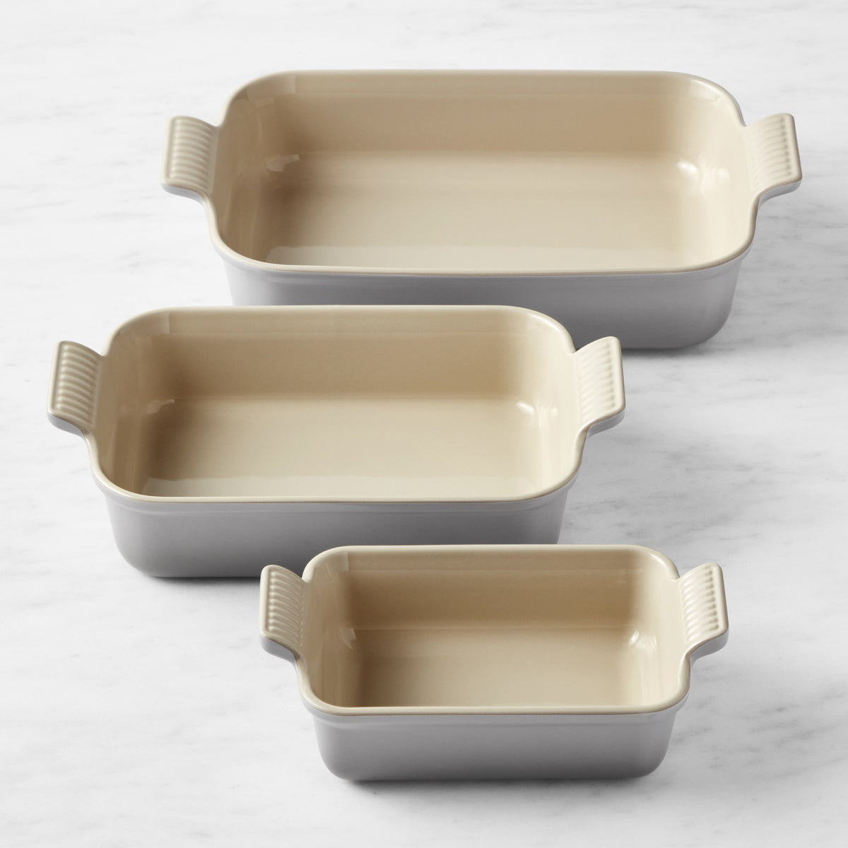 Le Creuset Heritage Open Rectangular Dishes, Set of 3,French Grey,