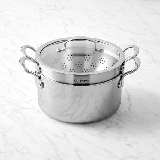 GreenPan Premiere Max Stainless-Steel Ceramic Nonstick Steamer Multipot, 6-Qt.,,