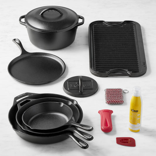 Lodge Classic Seasoned Cast Iron 8-Piece Cookware Set With Care Kit,,WSNOADS