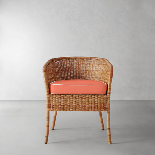 Topanga Armchair Cushion,Sunbrella Performance Canvas\, Persimmon with White Piping,