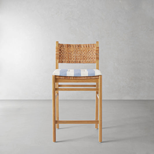 Sullivan Counter Stool Cushion,Basketweave Cabana Stripe\, Blue,
