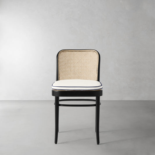 Ton 811 Side Chair Cushion,Sunbrella Performance Canvas\, White with Navy Piping,