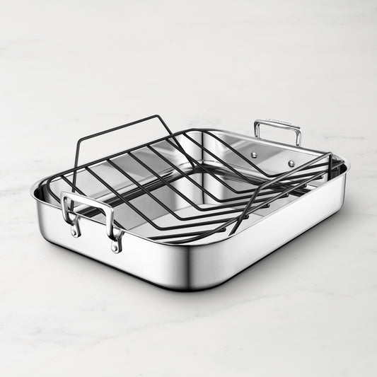 Le Creuset Signature Stainless-Steel Roasting Pan with Nonstick Rack, Large,,WSNOADS