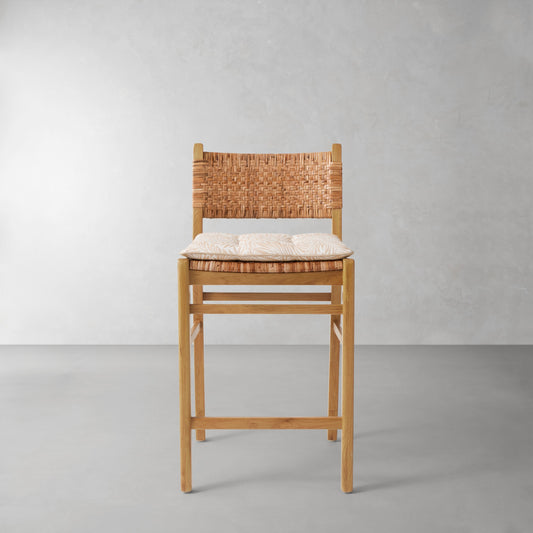 Sullivan Counter Stool Cushion,Morris & Co.\, Larkspur Natural with Flax Piping,