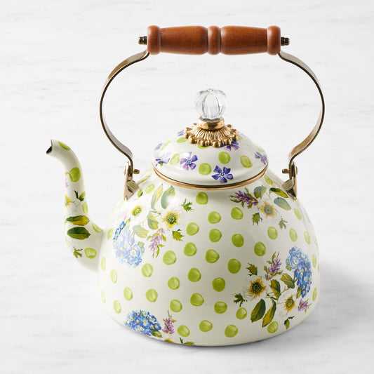 MacKenzie-Childs Wildflowers Tea Kettle,Green,3-Qt.