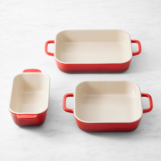 Le Creuset San Francisco Stoneware Open Baker, Set of 3,Cerise Red,